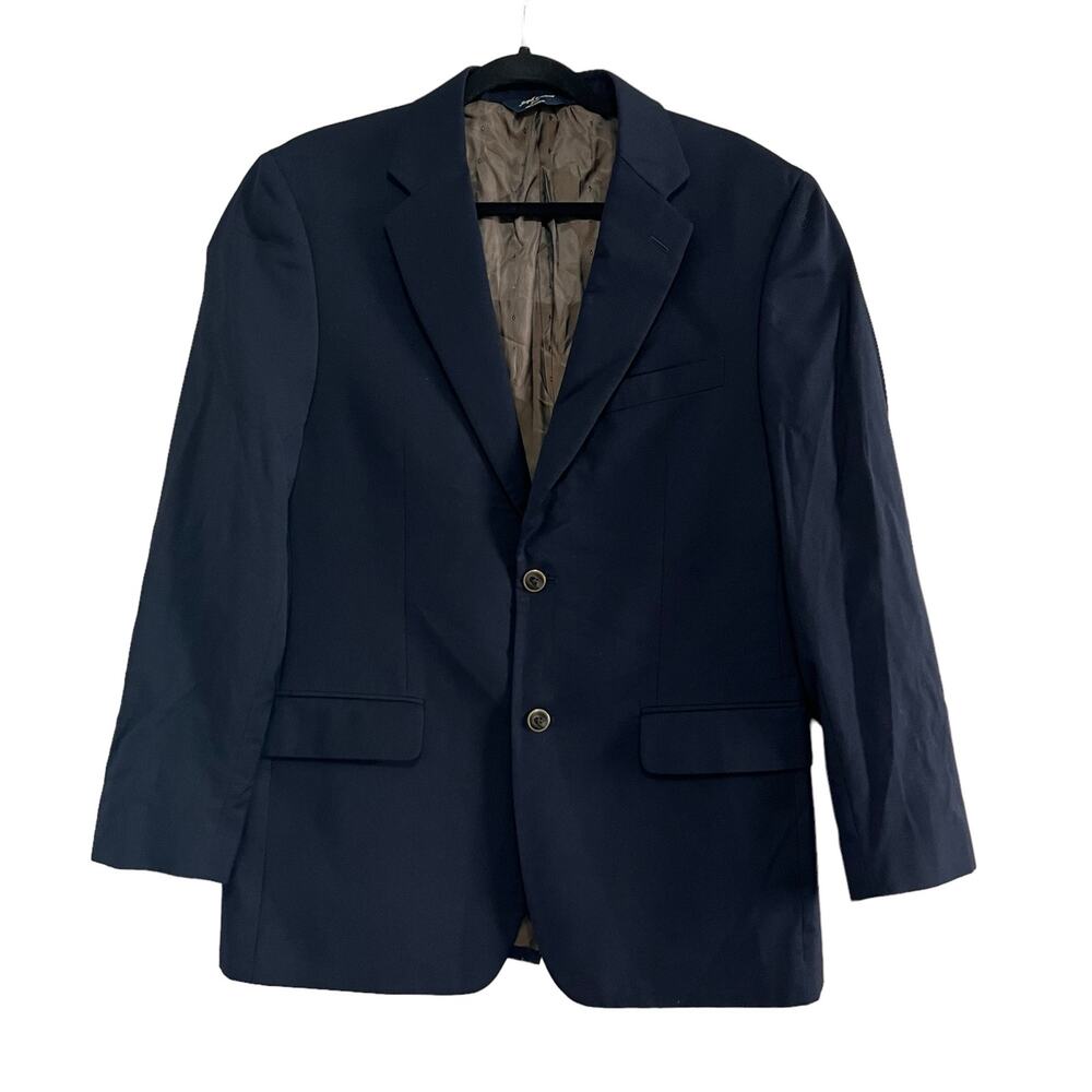 Joseph & Feiss Gold Navy Solid Single Breasted 2 Button Sport Coat Blazer 40 R